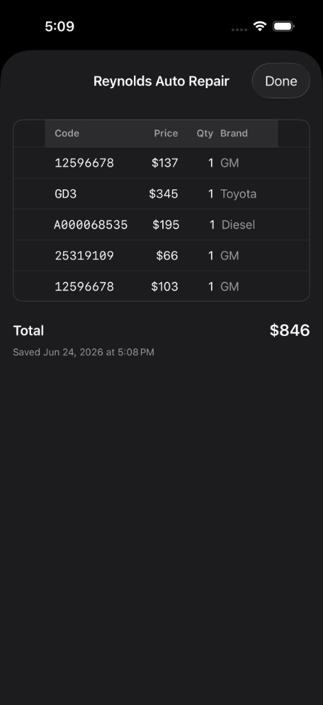 CatXapp PDF receipt for Reynolds Auto Repair